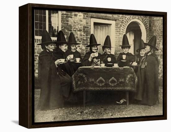 Eight Women in High Hats Having Tea in Norfolk, England, Ca. 1920-null-Framed Stretched Canvas