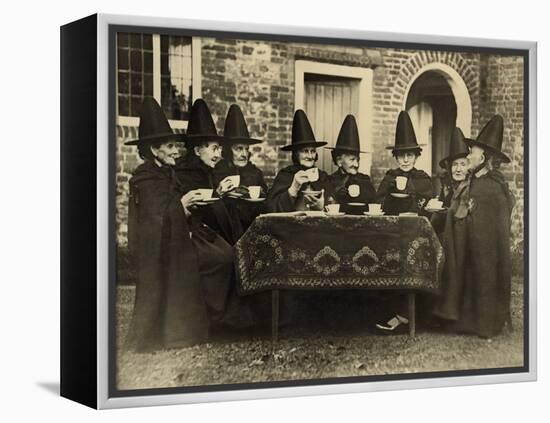 Eight Women in High Hats Having Tea in Norfolk, England, Ca. 1920-null-Framed Stretched Canvas