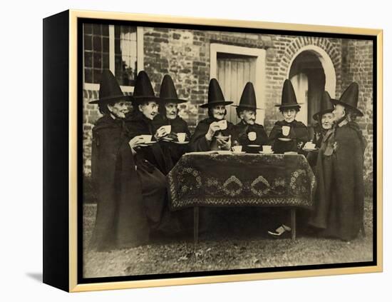 Eight Women in High Hats Having Tea in Norfolk, England, Ca. 1920-null-Framed Stretched Canvas