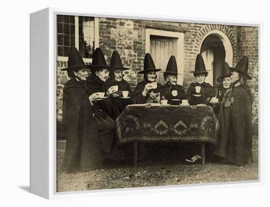 Eight Women in High Hats Having Tea in Norfolk, England, Ca. 1920-null-Framed Stretched Canvas