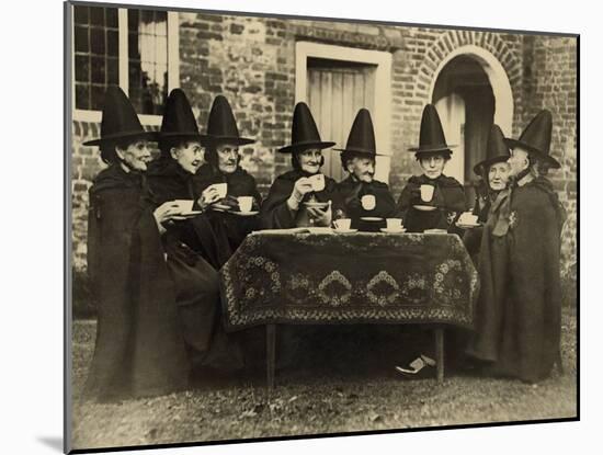 Eight Women in High Hats Having Tea in Norfolk, England, Ca. 1920-null-Mounted Photo