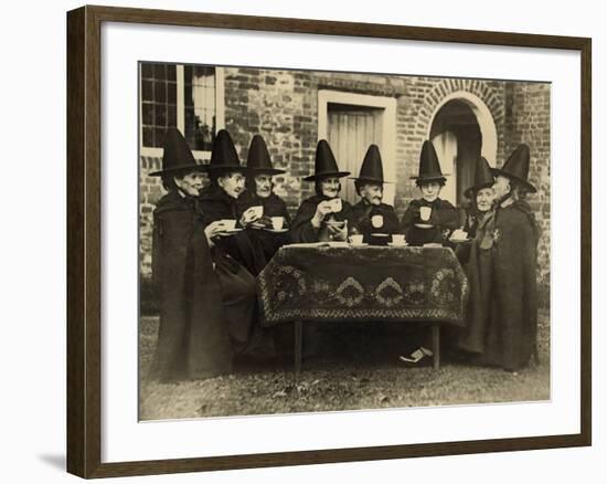 Eight Women in High Hats Having Tea in Norfolk, England, Ca. 1920--Framed Photo