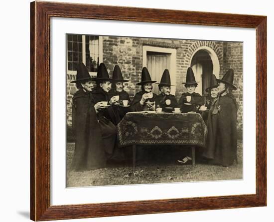 Eight Women in High Hats Having Tea in Norfolk, England, Ca. 1920-null-Framed Photo