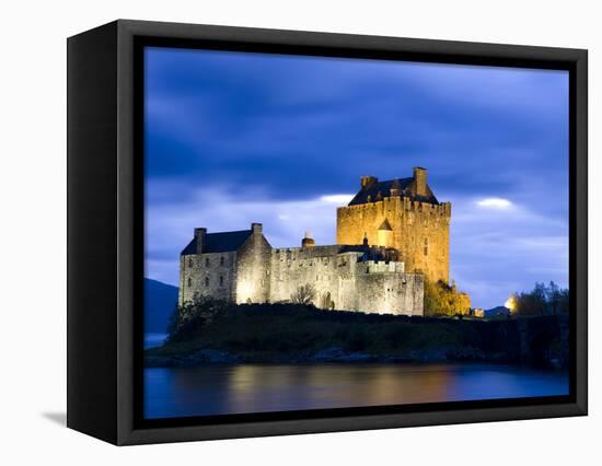 Eilean Donan Castle Floodlit Against Deep Blue Twilight Sky and Water of Loch Duich, Near Dornie, K-Lee Frost-Framed Premier Image Canvas