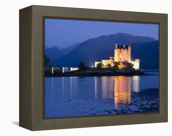 Eilean Donan Castle Floodlit at Night on Loch Duich, Near Kyle of Lochalsh, Highland-Lee Frost-Framed Premier Image Canvas