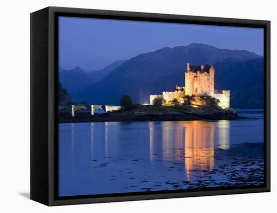 Eilean Donan Castle Floodlit at Night on Loch Duich, Near Kyle of Lochalsh, Highland-Lee Frost-Framed Premier Image Canvas