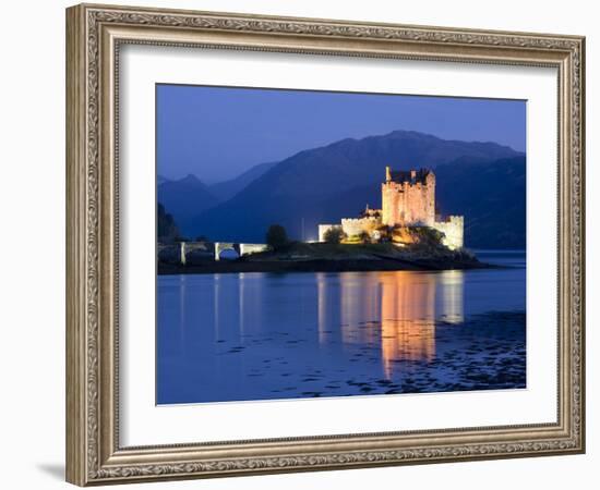 Eilean Donan Castle Floodlit at Night on Loch Duich, Near Kyle of Lochalsh, Highland-Lee Frost-Framed Photographic Print