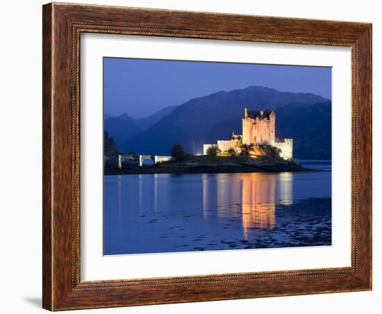 Eilean Donan Castle Floodlit at Night on Loch Duich, Near Kyle of Lochalsh, Highland-Lee Frost-Framed Photographic Print