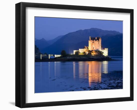 Eilean Donan Castle Floodlit at Night on Loch Duich, Near Kyle of Lochalsh, Highland-Lee Frost-Framed Photographic Print