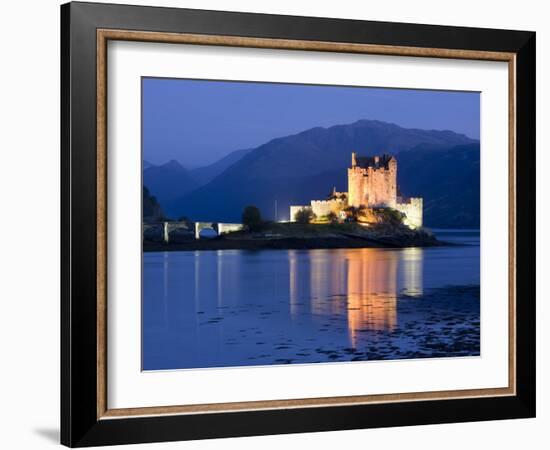 Eilean Donan Castle Floodlit at Night on Loch Duich, Near Kyle of Lochalsh, Highland-Lee Frost-Framed Photographic Print