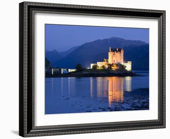 Eilean Donan Castle Floodlit at Night on Loch Duich, Near Kyle of Lochalsh, Highland-Lee Frost-Framed Photographic Print