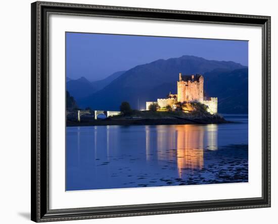 Eilean Donan Castle Floodlit at Night on Loch Duich, Near Kyle of Lochalsh, Highland-Lee Frost-Framed Photographic Print