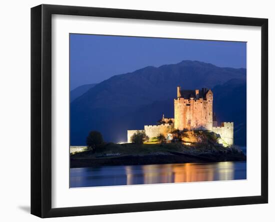 Eilean Donan Castle Floodlit at Night on Loch Duich, Near Kyle of Lochalsh, Highland-Lee Frost-Framed Photographic Print