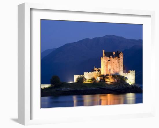 Eilean Donan Castle Floodlit at Night on Loch Duich, Near Kyle of Lochalsh, Highland-Lee Frost-Framed Photographic Print