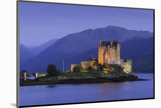 Eilean Donan Castle Floodlit at Night on Loch Duich, Scotland, United Kingdom-John Woodworth-Mounted Photographic Print