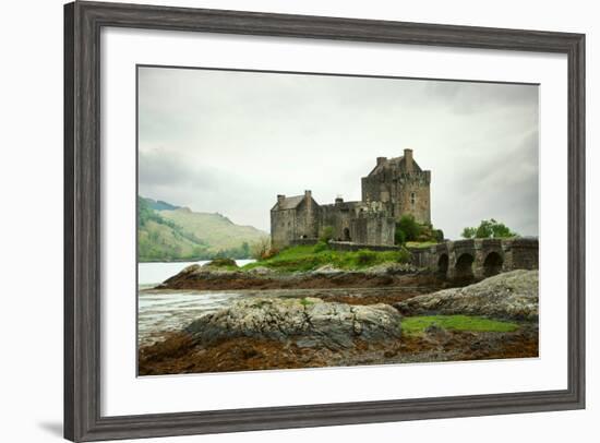 Eilean Donan Castle on a Cloudy Day. Low Tide. Highlands, Scotland. UK-A_nella-Framed Photographic Print