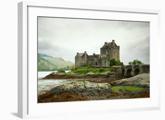 Eilean Donan Castle on a Cloudy Day. Low Tide. Highlands, Scotland. UK-A_nella-Framed Photographic Print