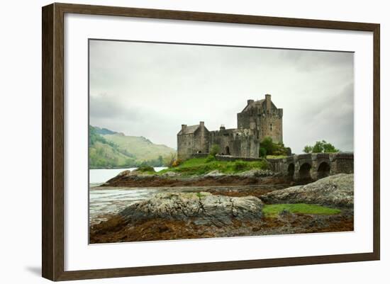 Eilean Donan Castle on a Cloudy Day. Low Tide. Highlands, Scotland. UK-A_nella-Framed Photographic Print