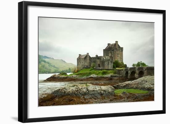 Eilean Donan Castle on a Cloudy Day. Low Tide. Highlands, Scotland. UK-A_nella-Framed Photographic Print