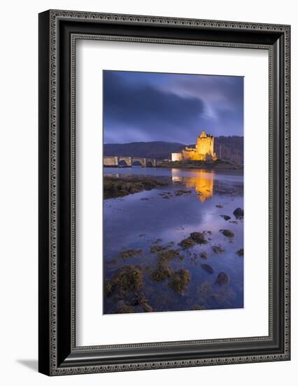 Eilean Donan Castle on Loch Duich at Twilight, Western Highlands, Scotland. Autumn (November)-Adam Burton-Framed Photographic Print