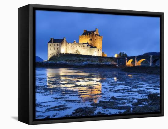 Eilean Donan (Eilean Donnan) Castle Illuminated, Dornie, Loch Duich, Highlands Region, Scotland-Chris Hepburn-Framed Premier Image Canvas