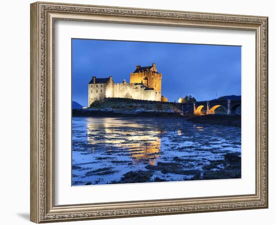 Eilean Donan (Eilean Donnan) Castle Illuminated, Dornie, Loch Duich, Highlands Region, Scotland-Chris Hepburn-Framed Photographic Print