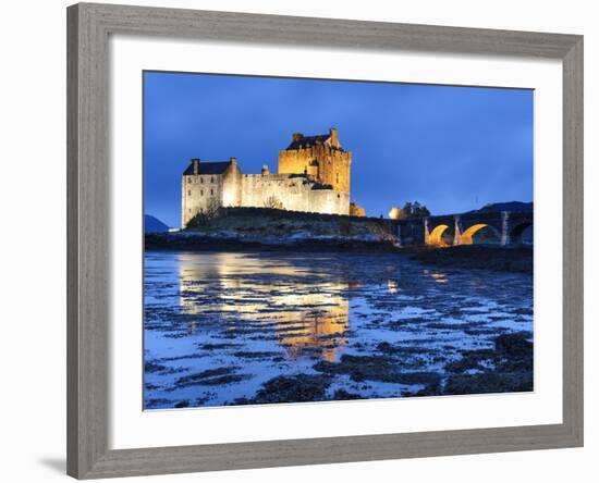 Eilean Donan (Eilean Donnan) Castle Illuminated, Dornie, Loch Duich, Highlands Region, Scotland-Chris Hepburn-Framed Photographic Print