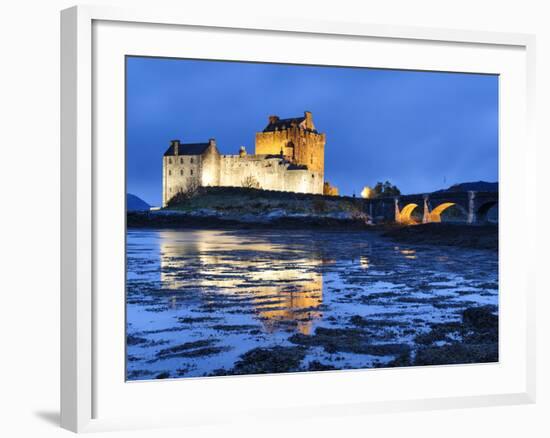 Eilean Donan (Eilean Donnan) Castle Illuminated, Dornie, Loch Duich, Highlands Region, Scotland-Chris Hepburn-Framed Photographic Print