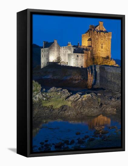 Eilean Donan (Eilean Donnan) Castle Illuminated, Dornie, Loch Duich, Highlands Region, Scotland-Chris Hepburn-Framed Premier Image Canvas