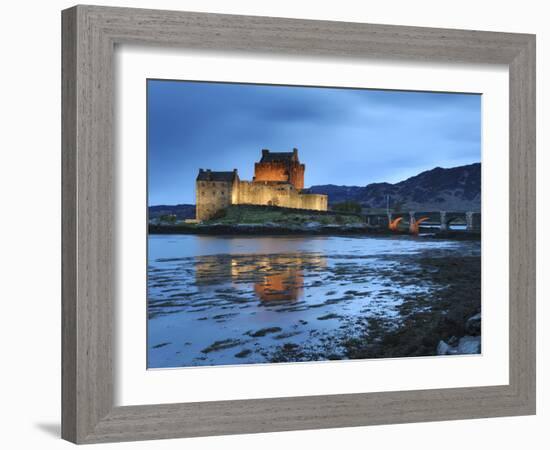 Eilean Donan (Eilean Donnan) Castle Illuminated, Dornie, Loch Duich, Highlands Region, Scotland-Chris Hepburn-Framed Photographic Print