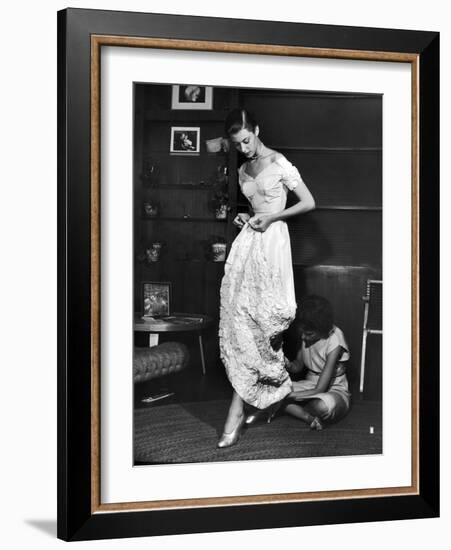 Eileen Ford Repairing a Gown So Model Barbara Mullen Can Wear it to a Party, New York, NY, 1948-Nina Leen-Framed Photographic Print