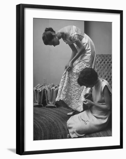 Eileen Ford Repairing a Gown So Model Barbara Mullen Can Wear it to a Party-null-Framed Photographic Print