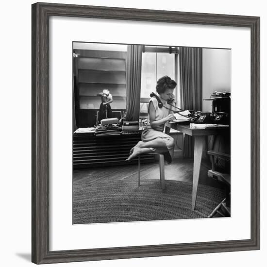 Eileen Ford Working the Phones at the Ford Modeling Agency, 1948-Nina Leen-Framed Photographic Print