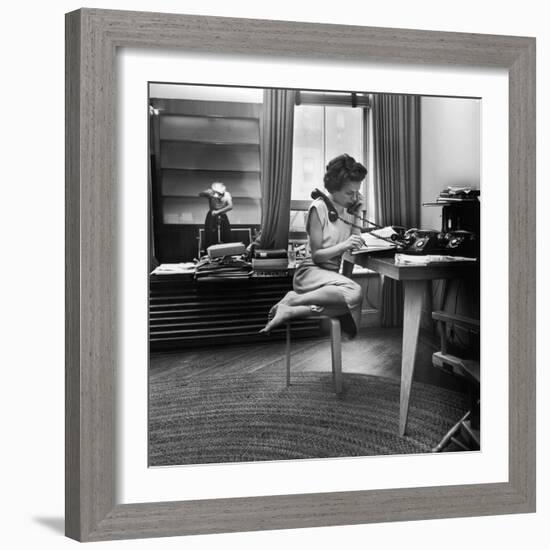 Eileen Ford Working the Phones at the Ford Modeling Agency, 1948-Nina Leen-Framed Photographic Print