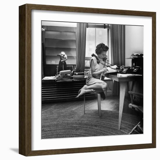 Eileen Ford Working the Phones at the Ford Modeling Agency, 1948-Nina Leen-Framed Photographic Print