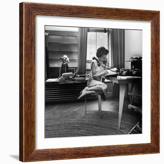 Eileen Ford Working the Phones at the Ford Modeling Agency, 1948-Nina Leen-Framed Photographic Print