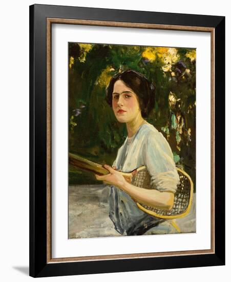 Eileen Lavery Holding a Tennis Racket, 1909 (Oil on Canvas)-John Lavery-Framed Giclee Print