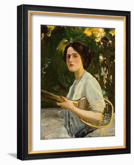 Eileen Lavery Holding a Tennis Racket, 1909 (Oil on Canvas)-John Lavery-Framed Giclee Print