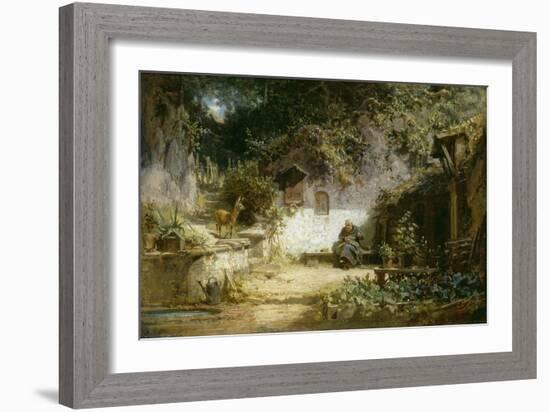 Ein Reh besucht einen handarbeitenden Klausner-Carl Spitzweg-Framed Giclee Print