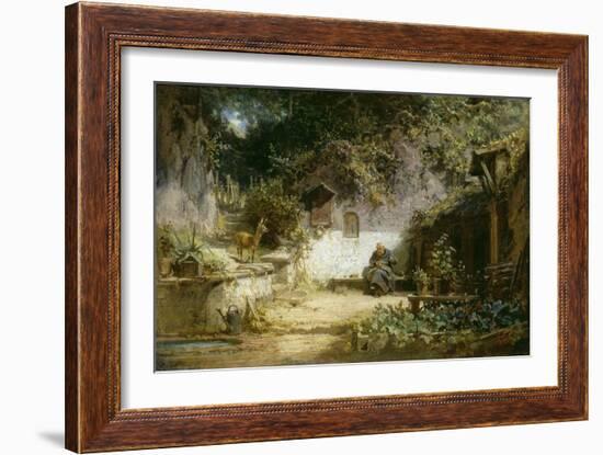 Ein Reh besucht einen handarbeitenden Klausner-Carl Spitzweg-Framed Giclee Print