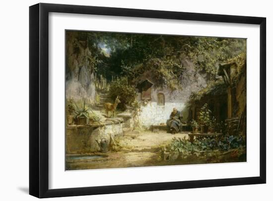 Ein Reh besucht einen handarbeitenden Klausner-Carl Spitzweg-Framed Giclee Print