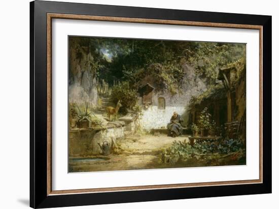 Ein Reh besucht einen handarbeitenden Klausner-Carl Spitzweg-Framed Giclee Print