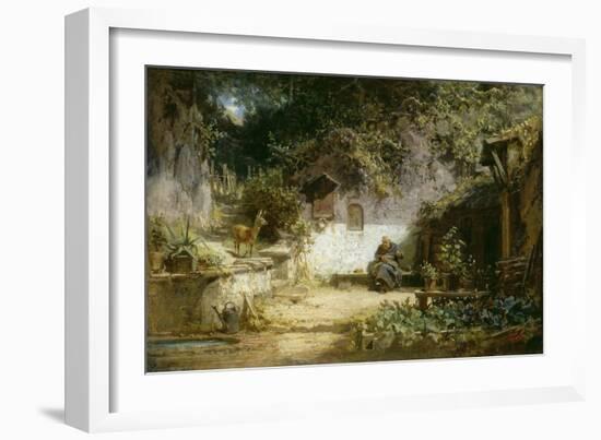 Ein Reh besucht einen handarbeitenden Klausner-Carl Spitzweg-Framed Giclee Print