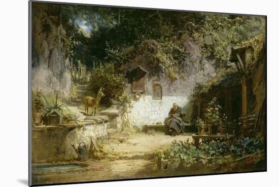 Ein Reh besucht einen handarbeitenden Klausner-Carl Spitzweg-Mounted Giclee Print