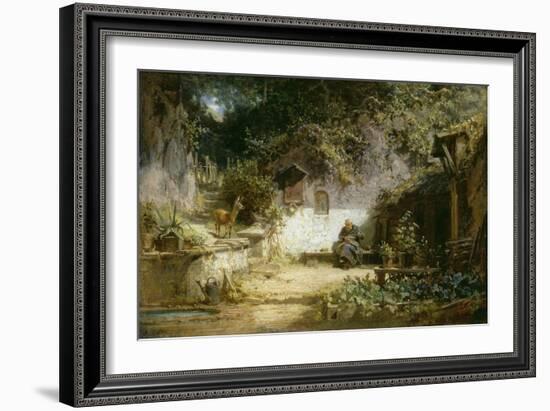 Ein Reh besucht einen handarbeitenden Klausner-Carl Spitzweg-Framed Giclee Print