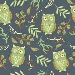 Pattern with Cute Owls and Leaves-Eireen Z-Art Print