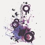 Vector Illustration of Electric Guitar with Watercolor Splash, Birds, Circles and Stars-Eireen Z-Art Print