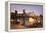 Eiserner Steg Bridge and financial district at sunset, Frankfurt, Hesse, Germany, Europe-Markus Lange-Framed Premier Image Canvas