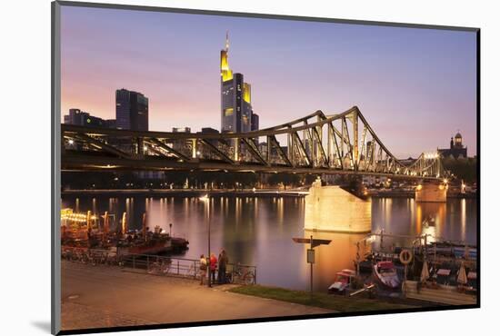 Eiserner Steg Bridge and financial district at sunset, Frankfurt, Hesse, Germany, Europe-Markus Lange-Mounted Photographic Print