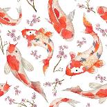 Watercolor Oriental Pattern with Rainbow Carps. Seamless Oriental Texture with Isolated Hand Drawn-Eisfrei-Art Print